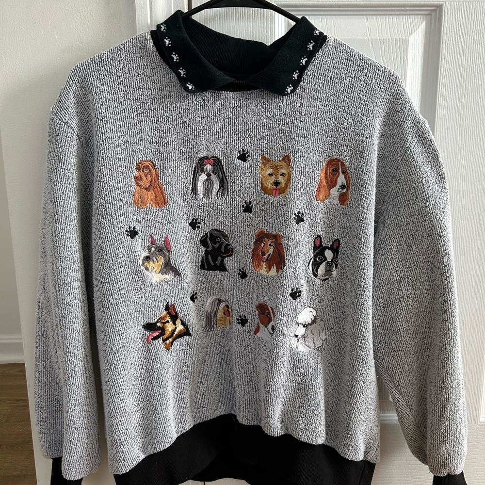 Vintage BonWorth Gray Embroidered Dog Sweater